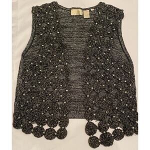 Vintage XES NY Black Silver Cut Out Circle Unique Open Front Vest Whimsygoth Med